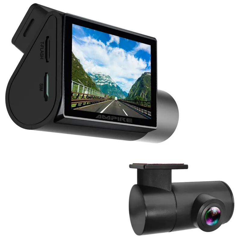 Comprar Dashcam AMPIRE de 2 canales con monitor, 4K frontal y 1080p trasero, 4G LTE, Wi-Fi y GPS | InforAudio